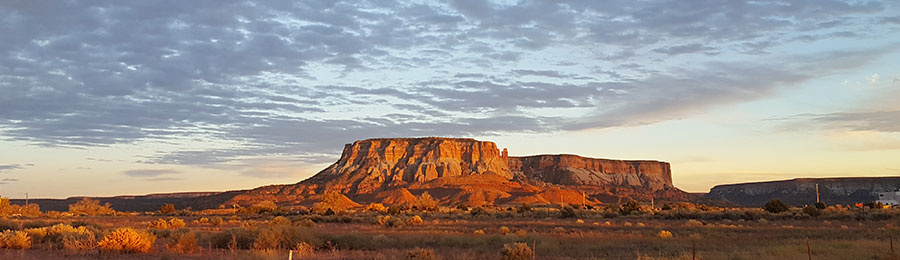 Sunset view of the mesa behind Halona Marketplace, Zuni, New Mexico